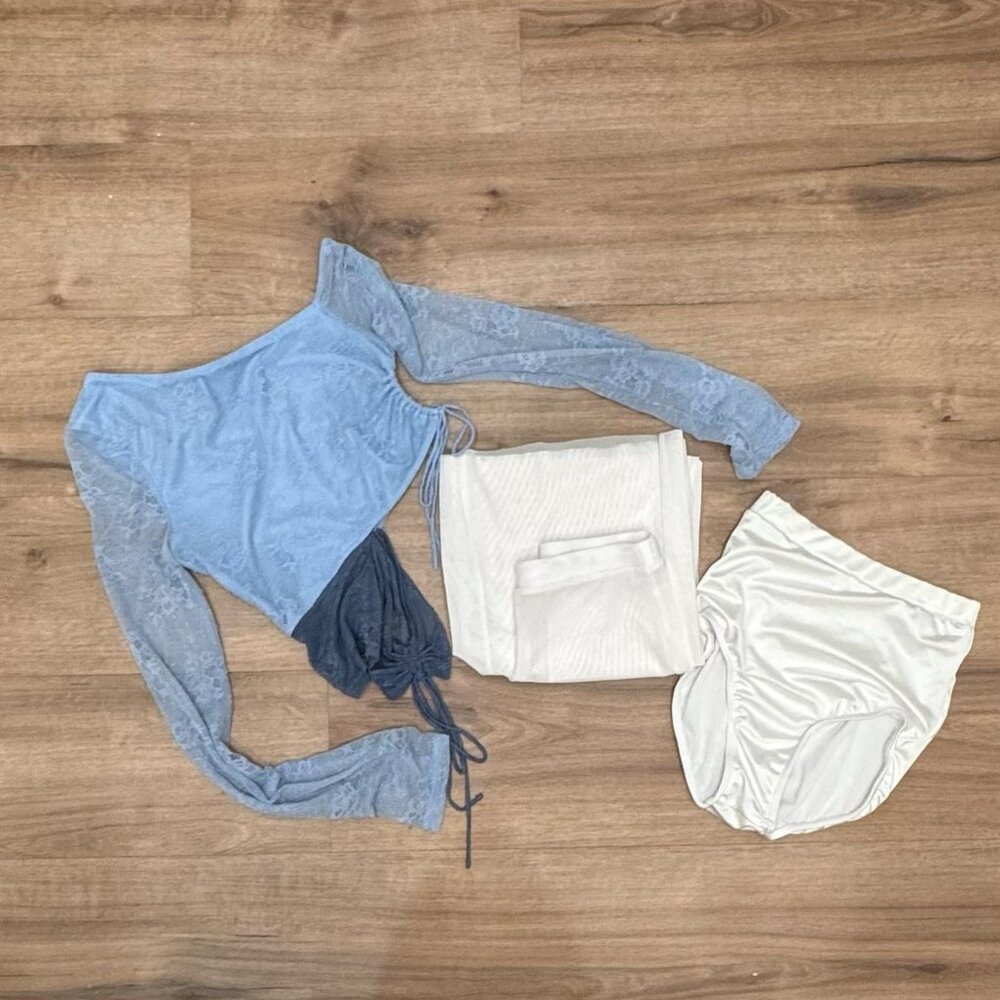 Contemporary Dance Costume Set White‎ & Light Blue Weissman Competition Outfit
